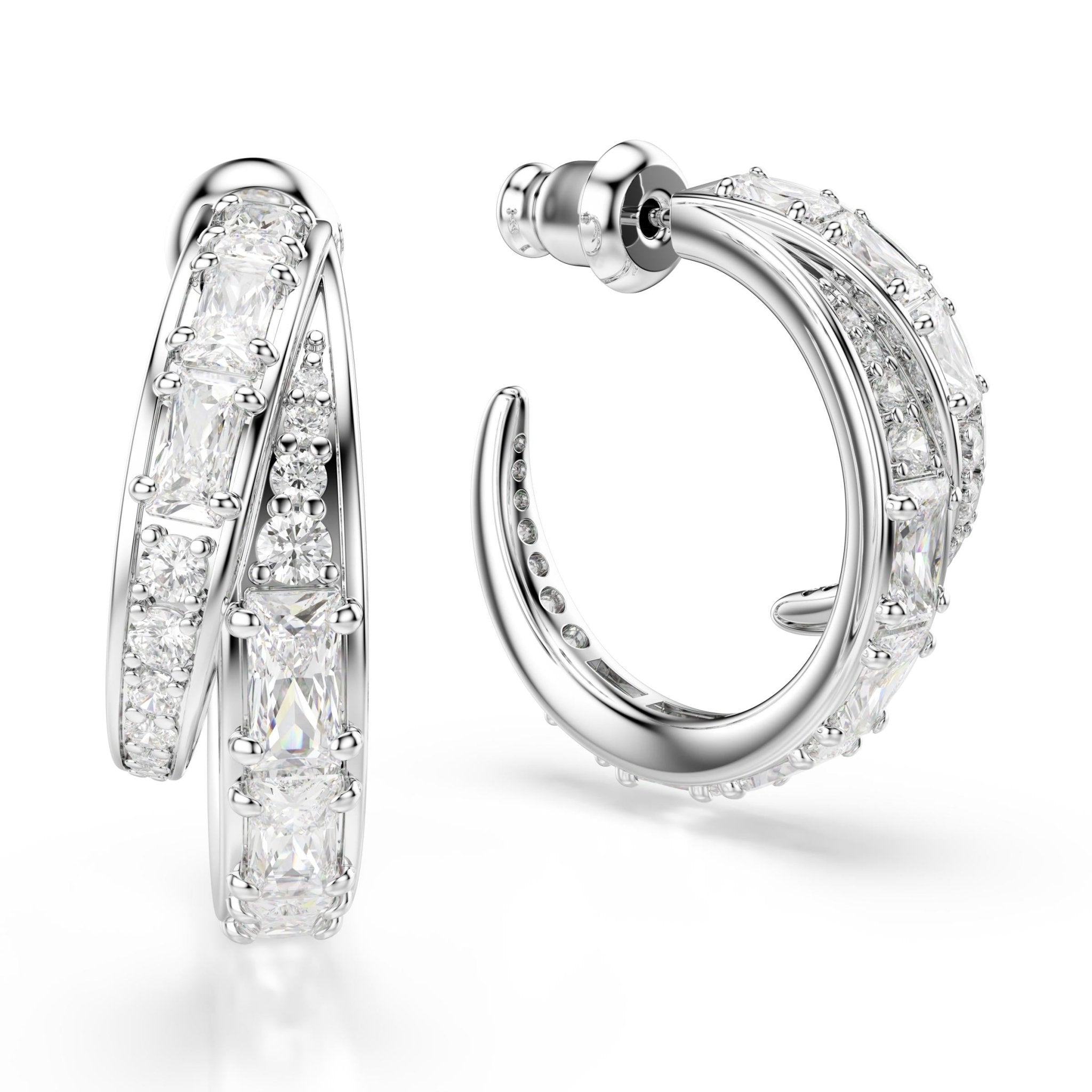 Vienna hoop earrings, Mixed cuts, White, Rhodium plated -Swarovski