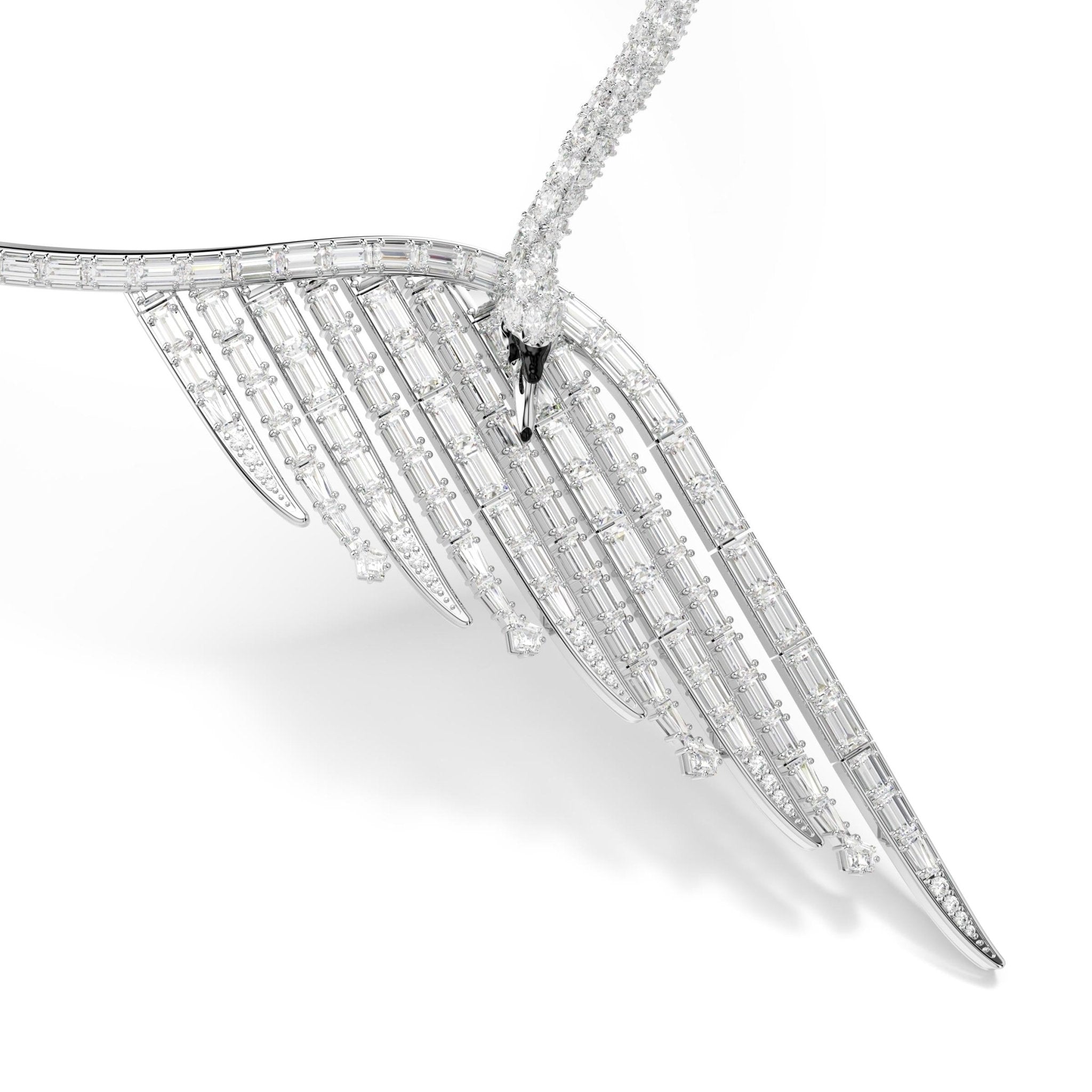 Vienna necklace, Mixed cuts, Swan, White, Rhodium plated -Swarovski