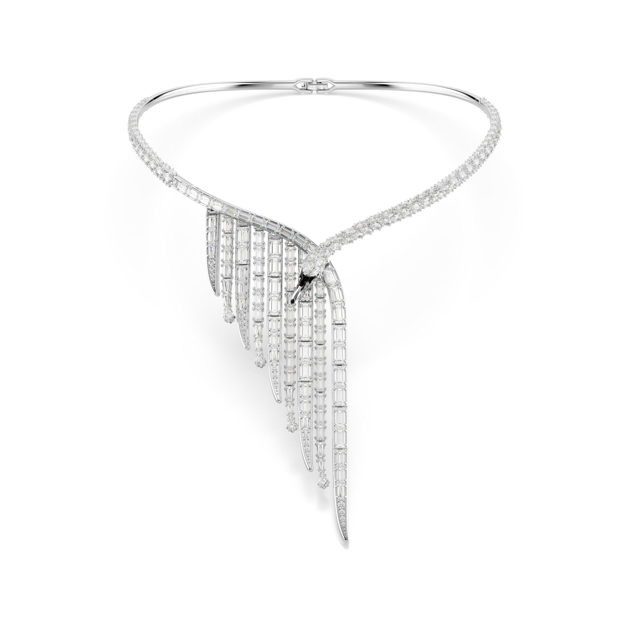 Vienna necklace, Mixed cuts, Swan, White, Rhodium plated -Swarovski