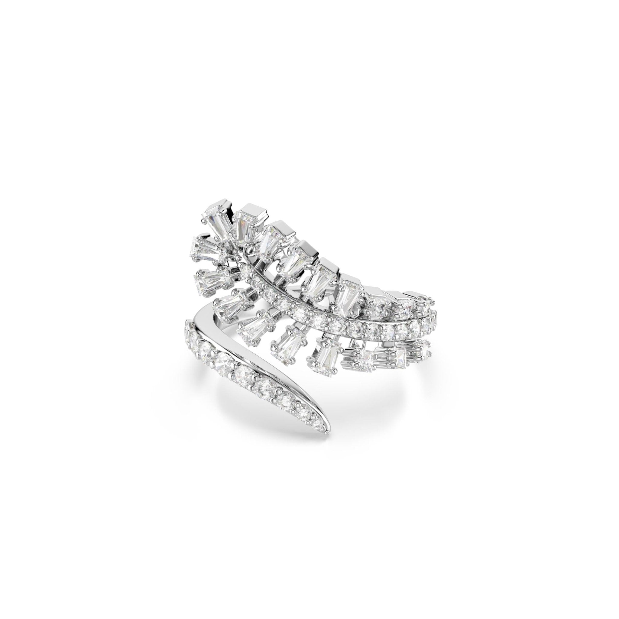 Vienna open ring, Mixed cuts, Feather, White, Rhodium plated -Swarovski