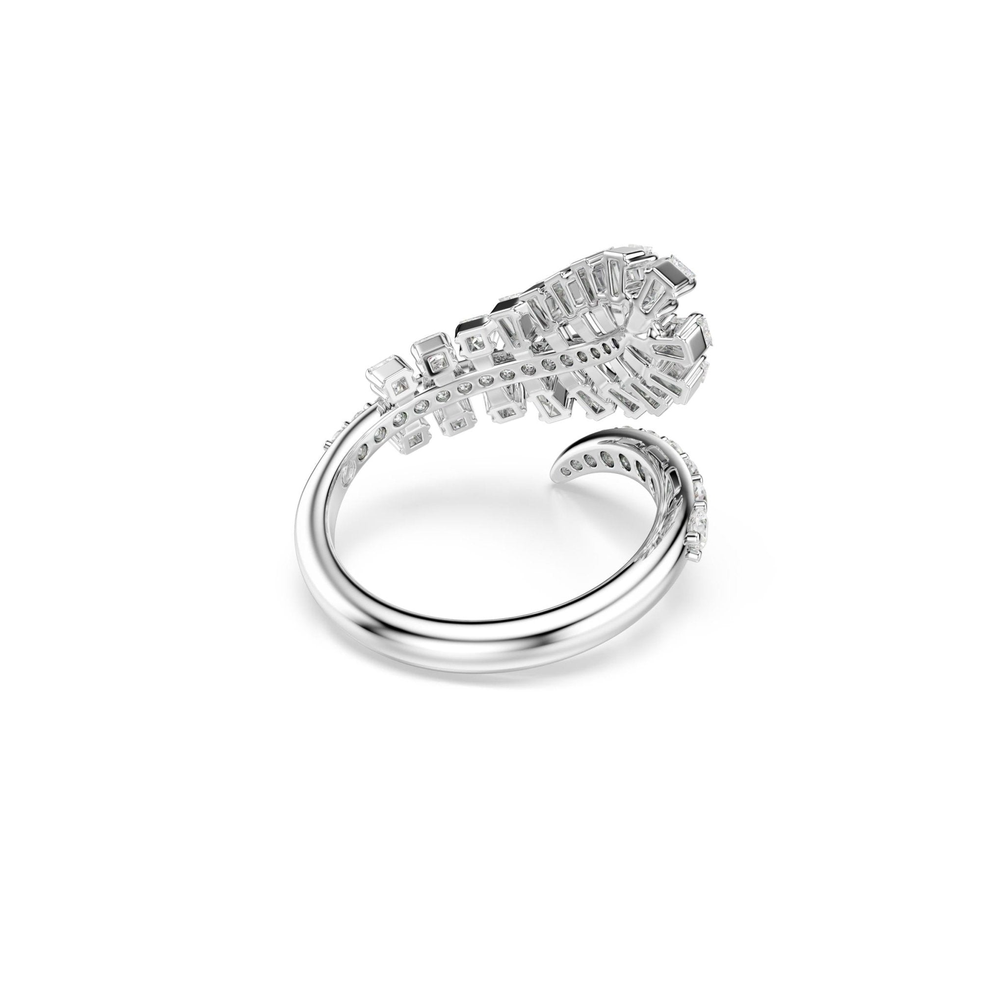 Vienna open ring, Mixed cuts, Feather, White, Rhodium plated -Swarovski