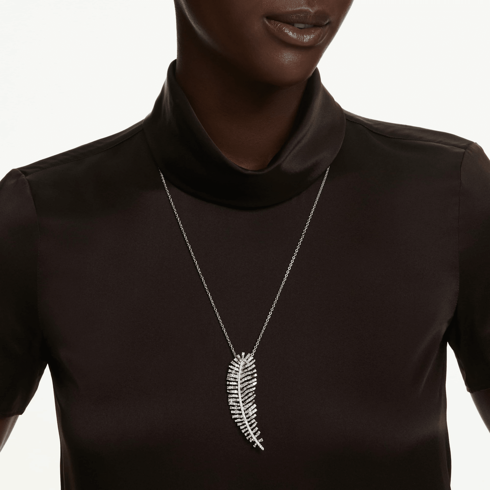 Vienna pendant and brooch, Mixed cuts, Feather, White, Rhodium plated -Swarovski