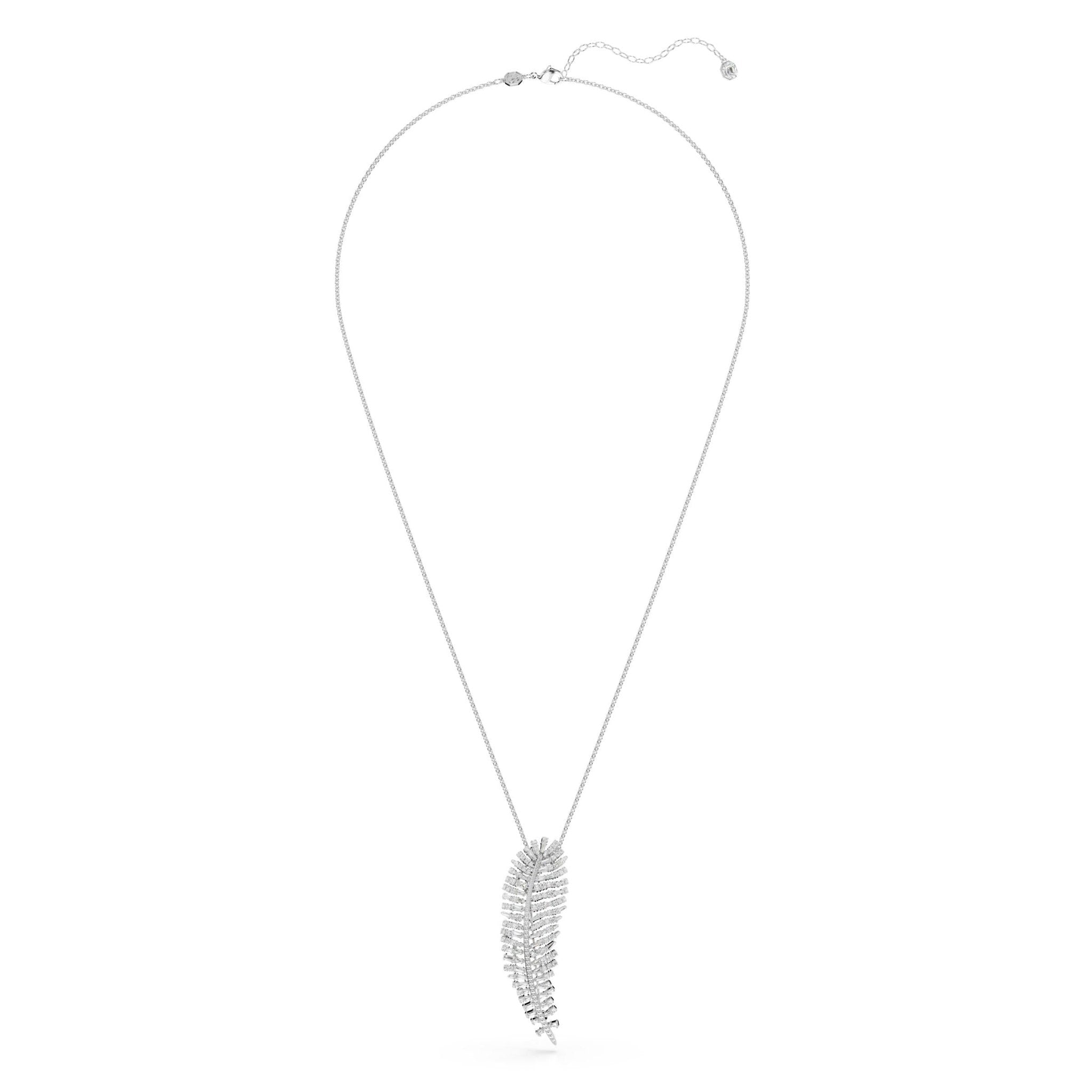 Vienna pendant and brooch, Mixed cuts, Feather, White, Rhodium plated -Swarovski