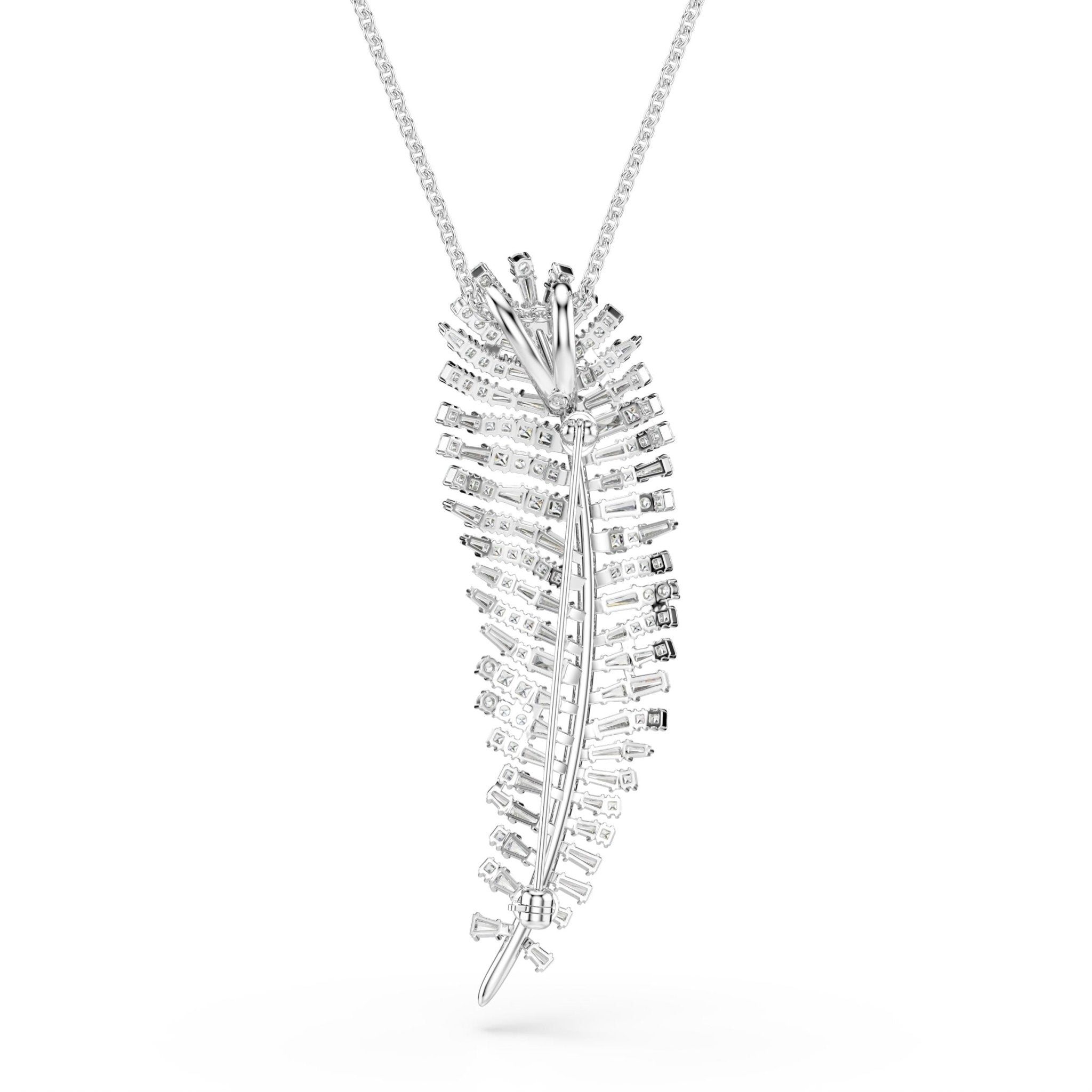 Vienna pendant and brooch, Mixed cuts, Feather, White, Rhodium plated -Swarovski