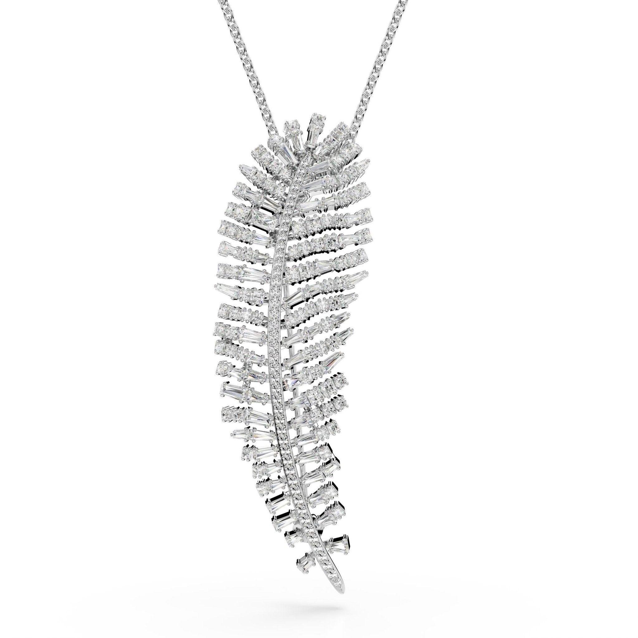 Vienna pendant and brooch, Mixed cuts, Feather, White, Rhodium plated -Swarovski