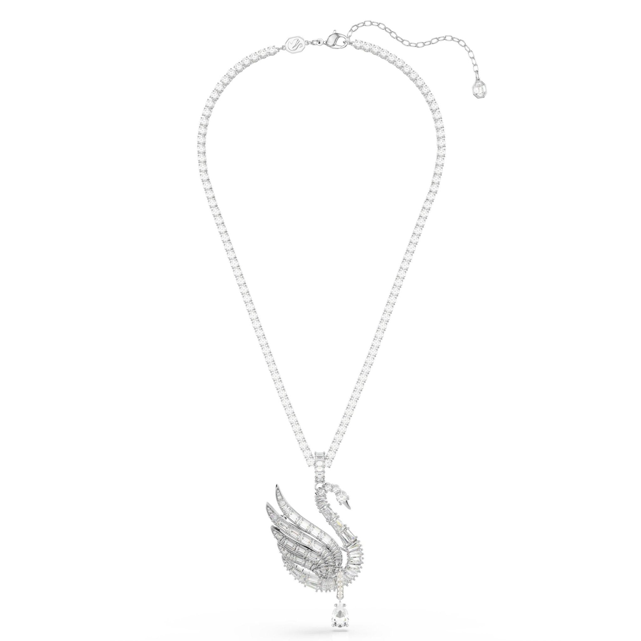 Vienna pendant and brooch, Mixed cuts, Swan, White, Rhodium plated -Swarovski