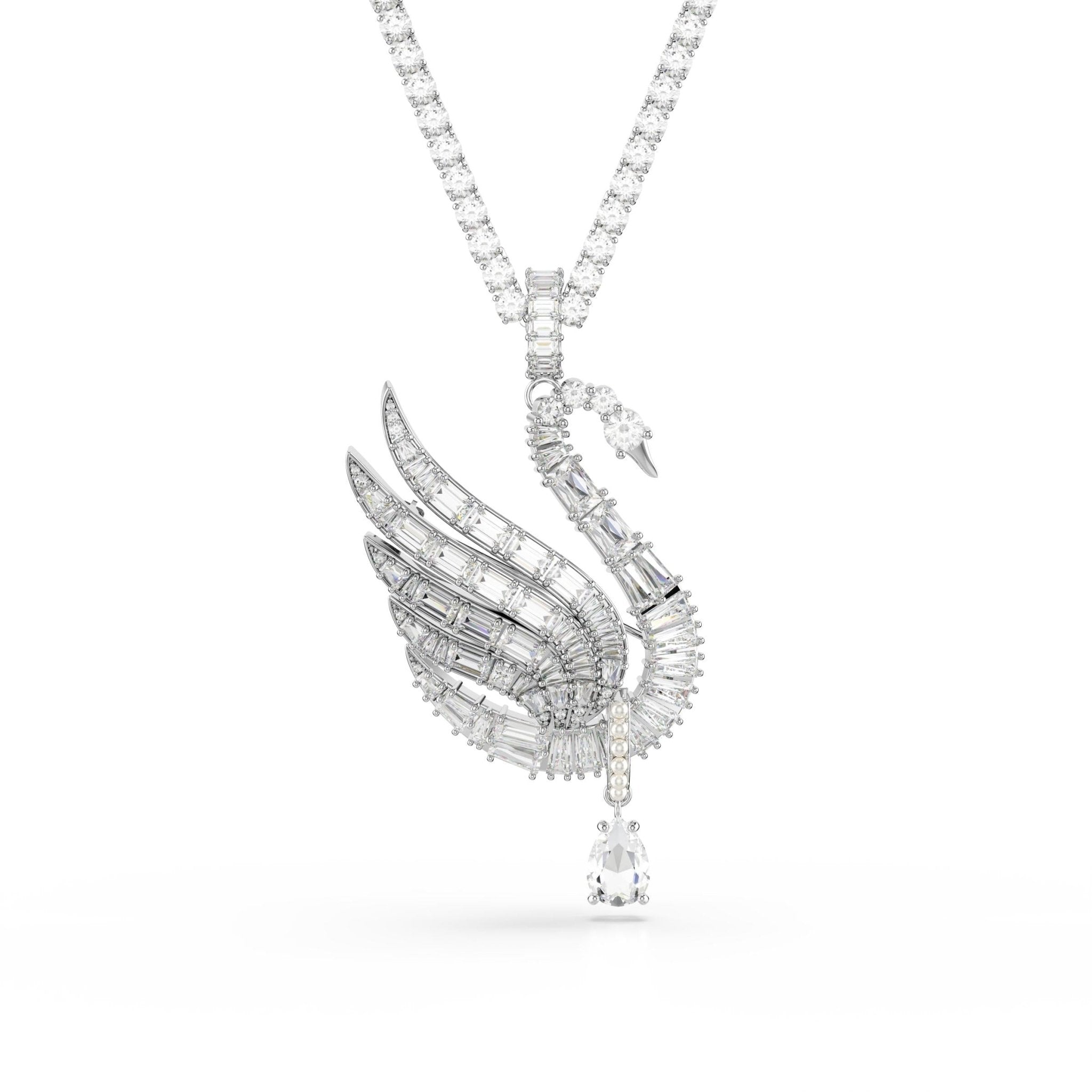 Vienna pendant and brooch, Mixed cuts, Swan, White, Rhodium plated -Swarovski