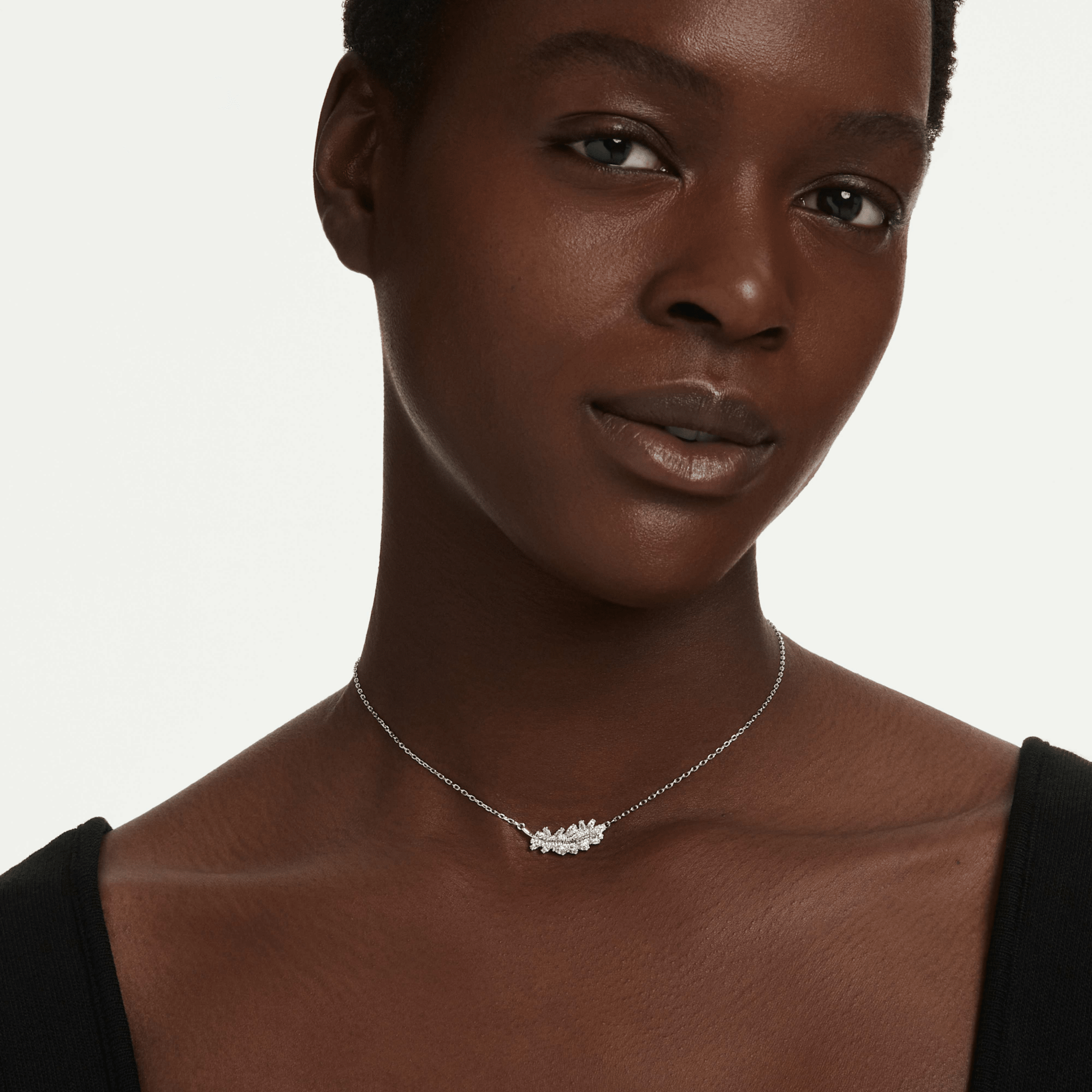 Vienna pendant, Mixed cuts, Feather, White, Rhodium plated -Swarovski